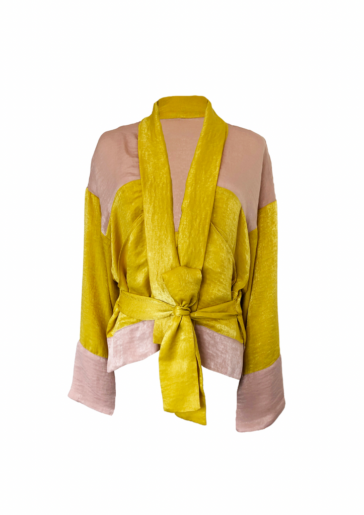 kimono flâneuse femme anti-uv bicolore rose jaune citron UPF30 fluide souple éco-responsable éthique ombrelle