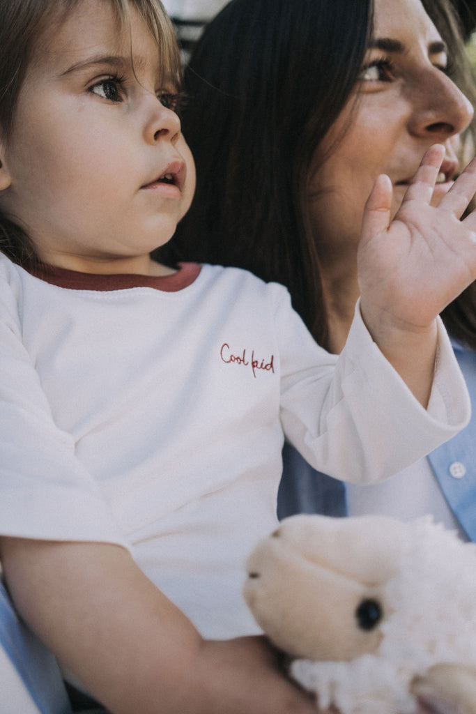tee-shirt manches longues enfant bébé cool-kid blanc terracotta coton supima oekotex 