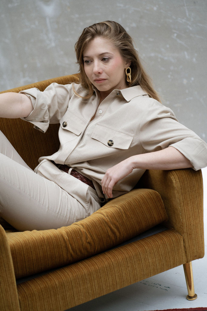 chemise surchemise femme beige coton tencel oekotex fluide confortable intemporelle saharienne anti-uv UPF50 fabriqué en France 