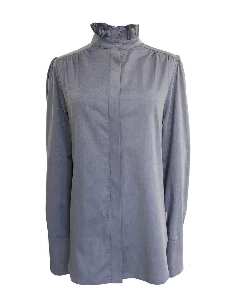 blouse élégante bleu clair femme coton biologique GOTS anti-uv UPF50 éco-responsable éthique ombrelle