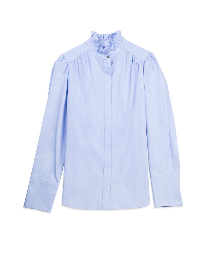 blouse élégante bleu clair femme coton biologique GOTS anti-uv UPF50 éco-responsable éthique ombrelle