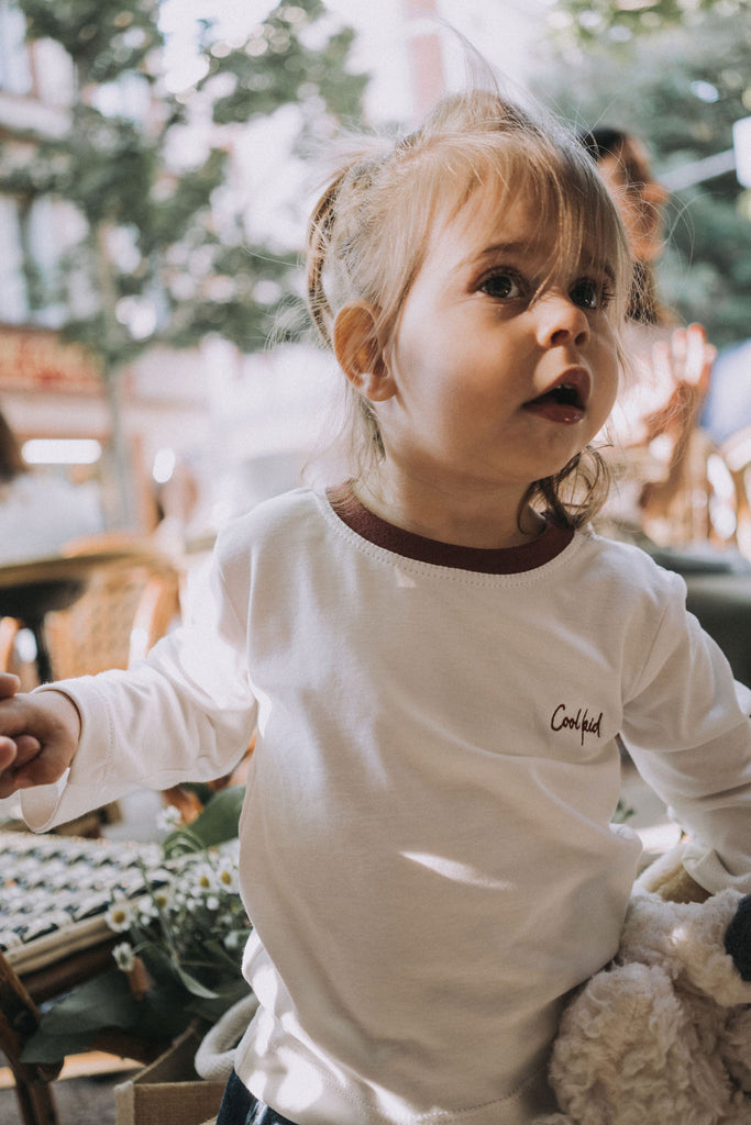 tee-shirt manches longues enfant bébé cool-kid blanc terracotta coton supima oekotex écoresponsable éthique UPF50 ombrelle